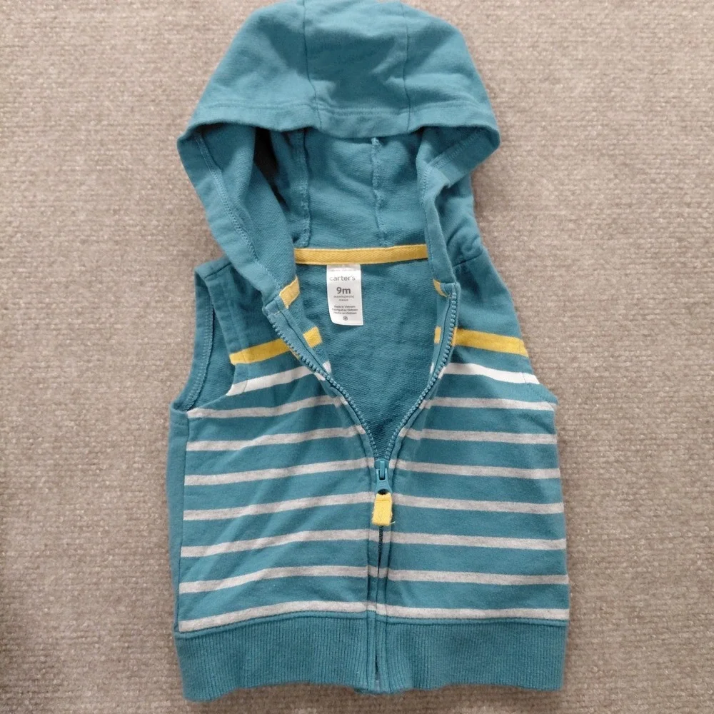 Carters Hooded‎ Lightweight Cotton Sleeveless Vest Boys Size 9 Months Baby